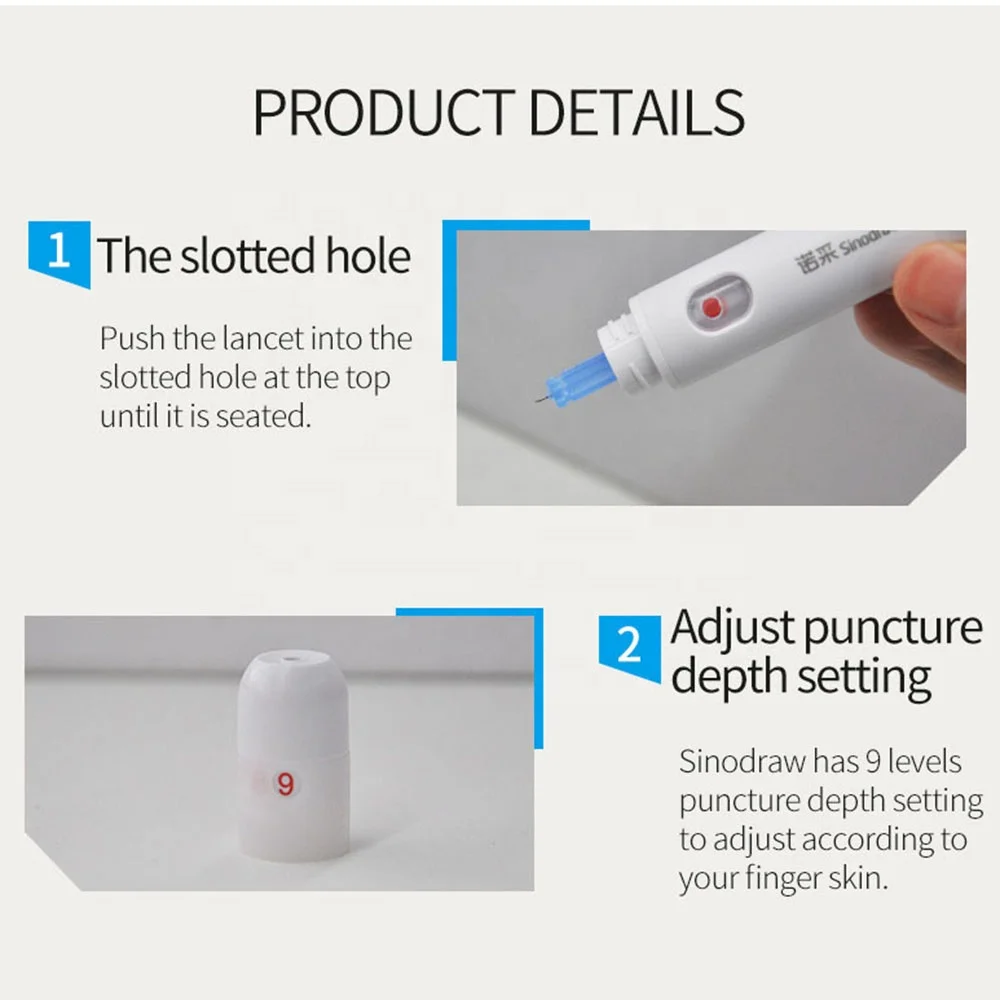 Sinocare Upgraded Painless Blood Lancet Device Pen,Small Adjustable Blood Lancing Device with Lancets