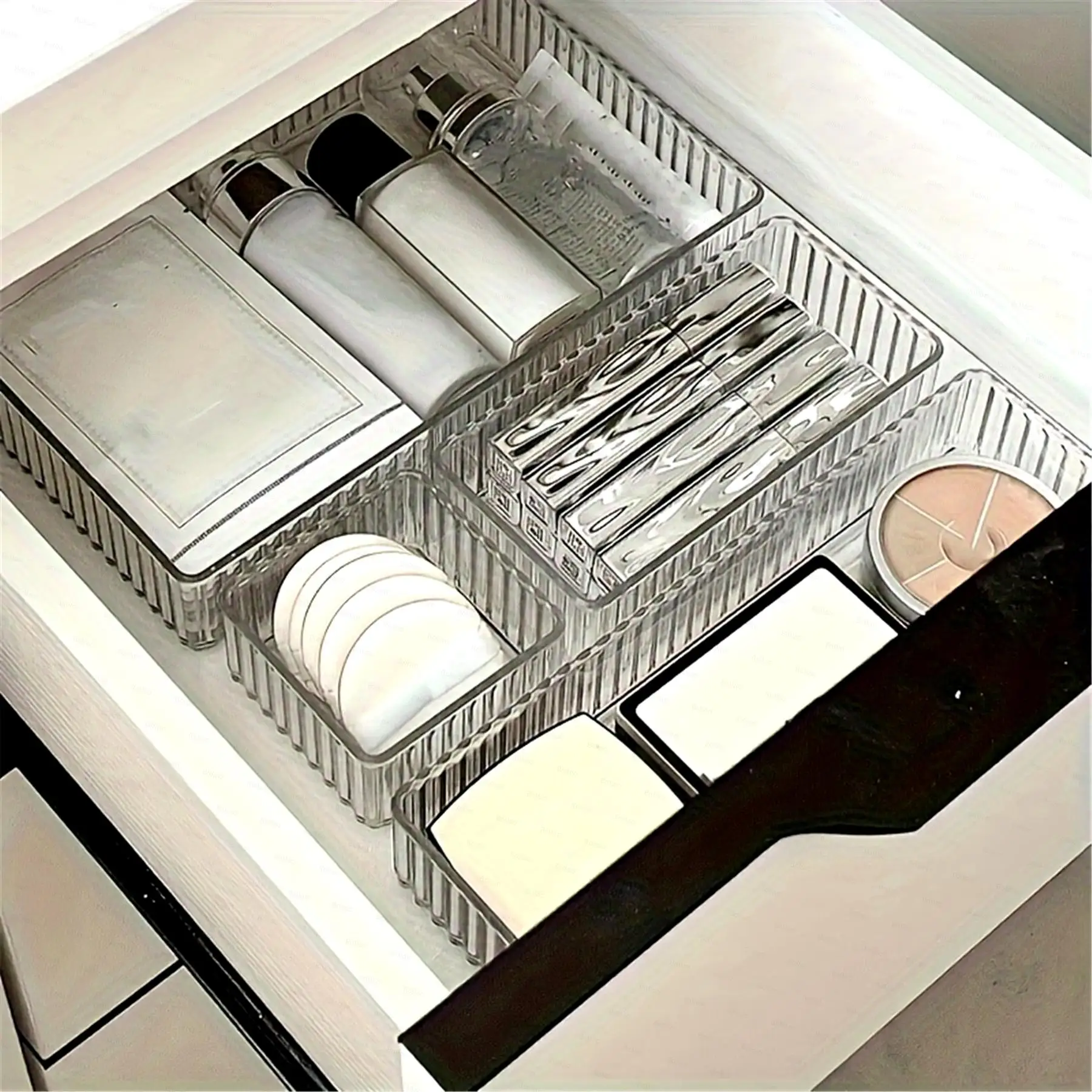 TEMU Xiyin Drawer Type Built-in Storage Box Cosmetic Desktop PET Transparent Light Luxury