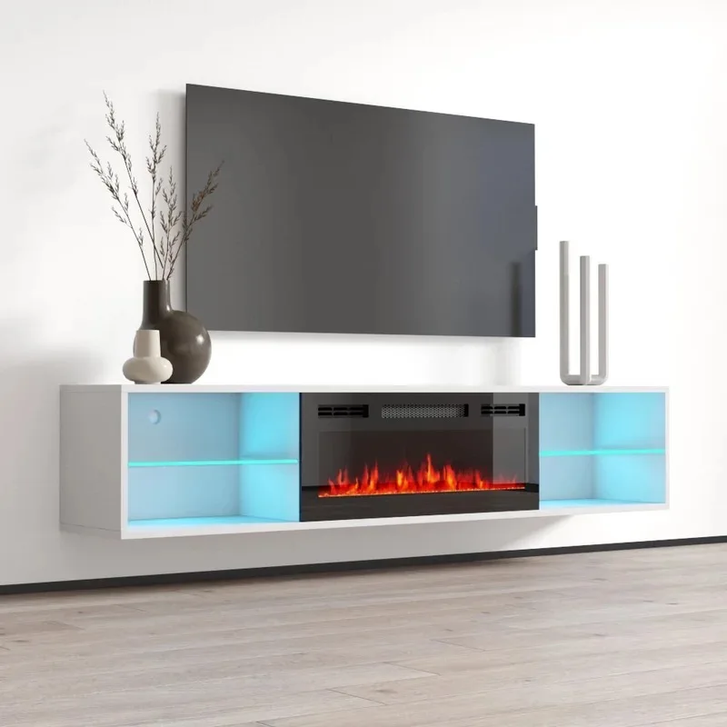 Wall Mounted TV Stand Furniture Modern Wood TV Stand With Fireplace TV Unit Cabinet