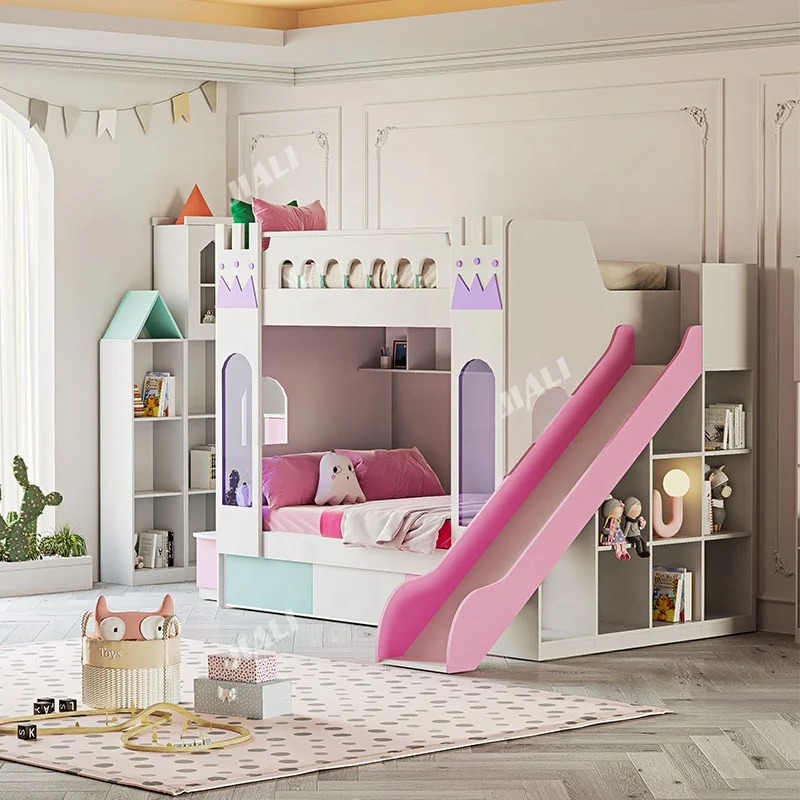 Princess Castle Children Beds Girl Bunk Kids Bed Set Furniture for Girls pink Bedroom with