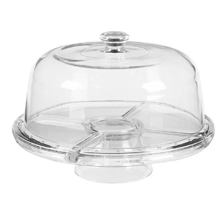 Wholesale Customize Glass Dome Cake Plate with Cover Wooden Glass Cake Stand with Glass Dome