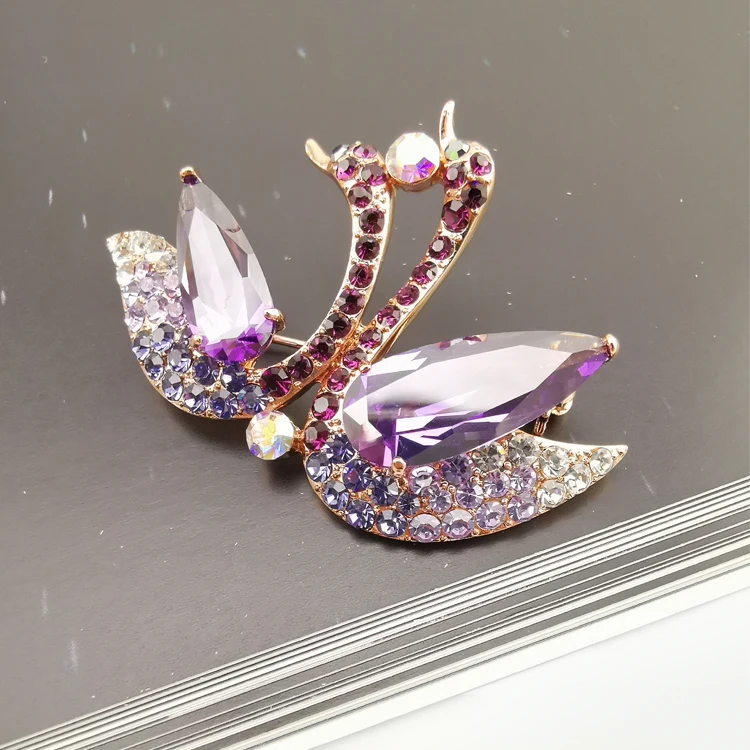 Wholesale purple elegant noble violet double swan Austria crystal custom brooch