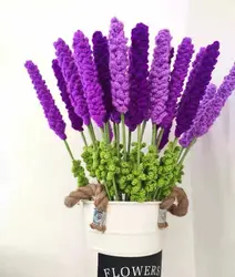 Customized Packaging Cotton Thread Purple Handmade Flower Stem Crochet Flowers