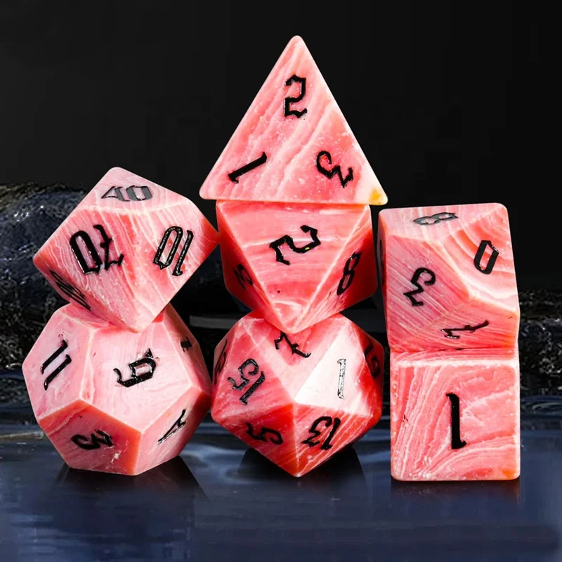 New style Natural Gemstone Dice Custom Engraved DND gem Dice Stone Handmade Polyhedral Dice Set for MTG Table Games Malachite