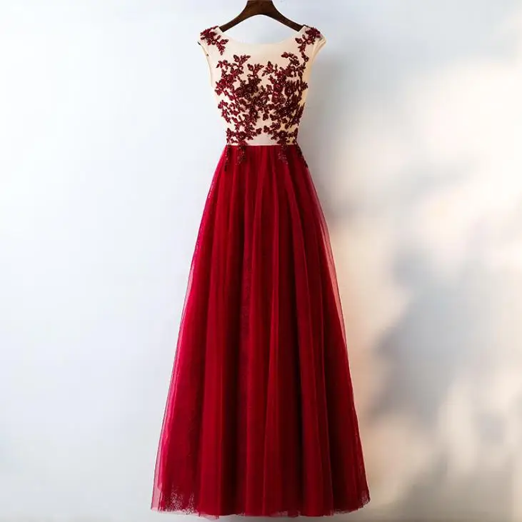 
2020 O Neck Crystal Appliques A Line Long Evening Dresses Elegant Party Lace Draped Tulle Prom Gowns 