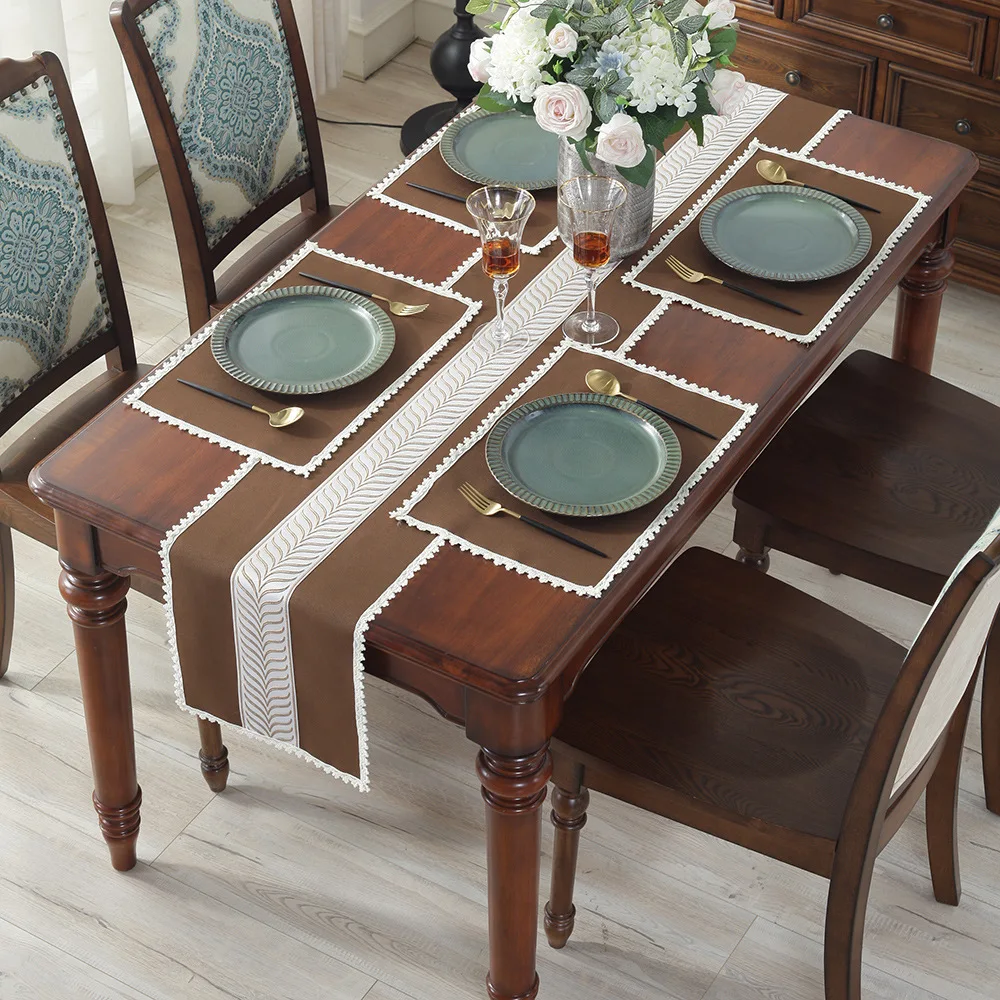 European Retro Table Runner Palace Cotton Linen Embroidered Table Runner Custom