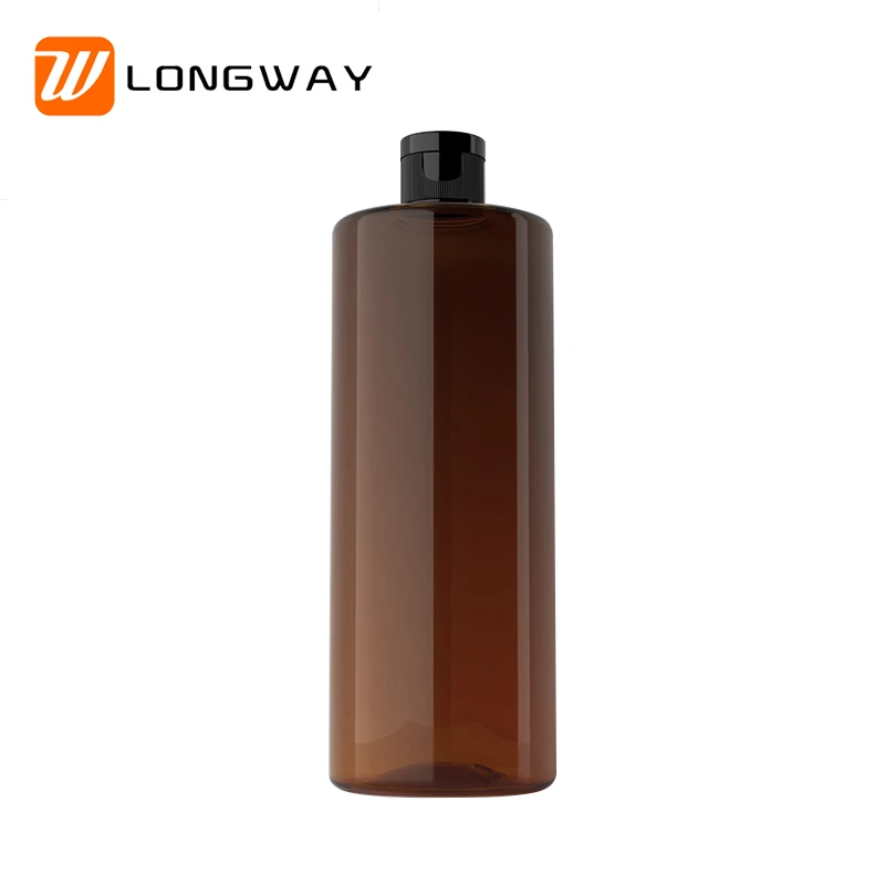 Wholesale PET 16 oz plastic flat toner flip top bottle with black cap 500ml 16oz for bath shower gel cosmetic packaging