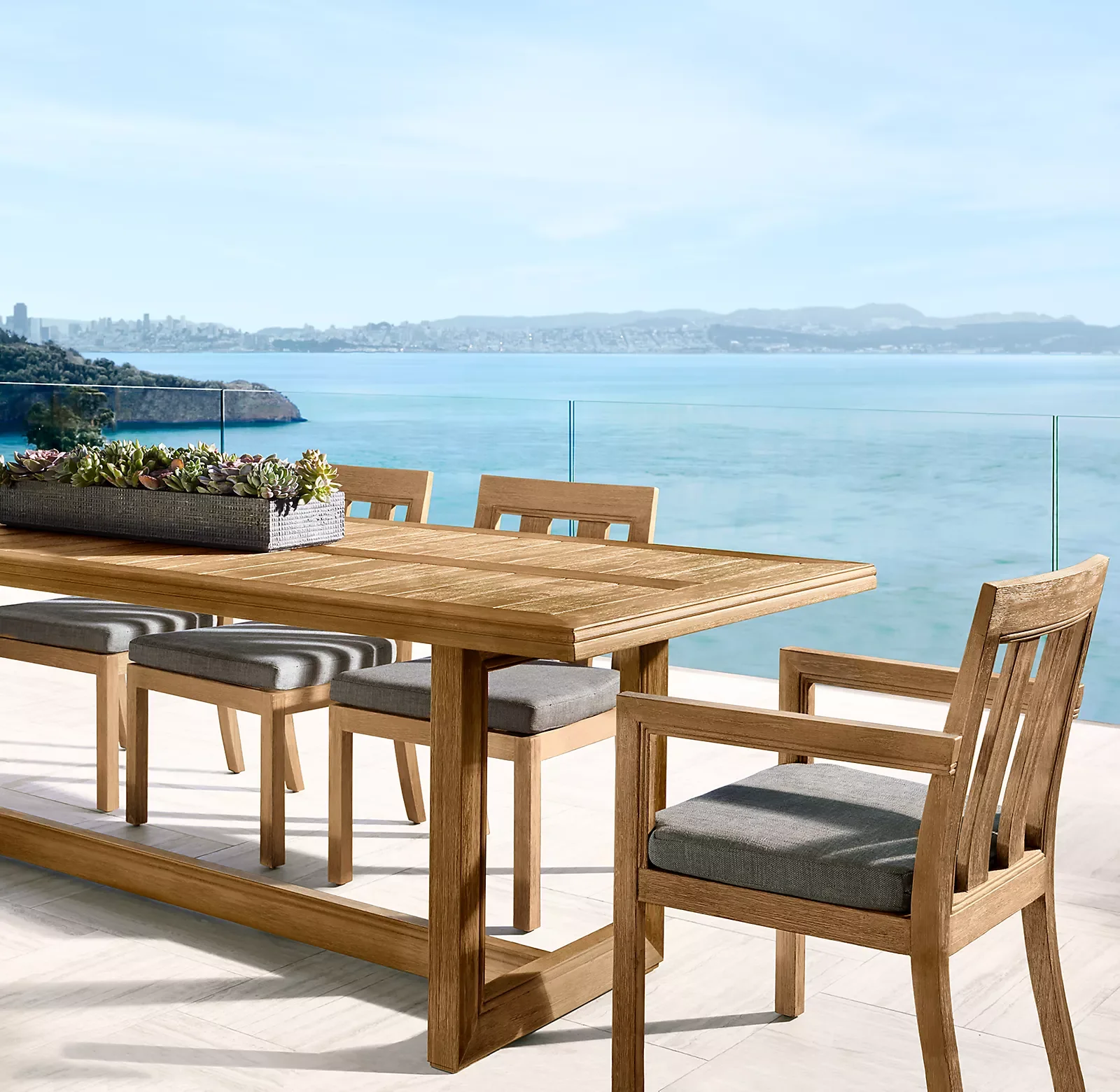 Beach restaurant waterproof table and chair wooden teak dining set outdoor furniture