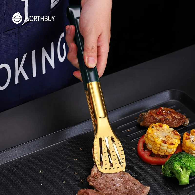 WORTHBUY colorful 9/12 inch steak bread meat serving cooking tongs 304 stainless steel food tongs for kitchen accessories
