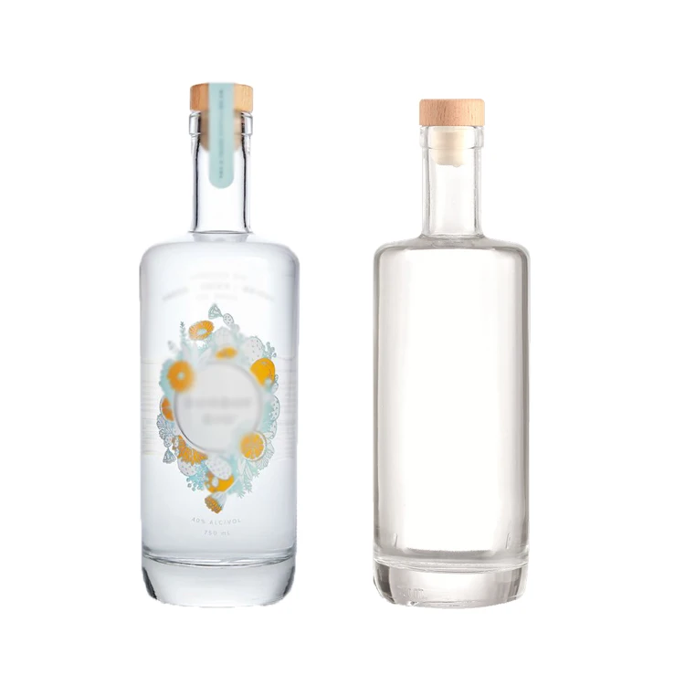 Customized logo shape whiskey bottle glass print label 500ml 750ml spirits tequila vodka brandy rum gin glass bottle 700ml