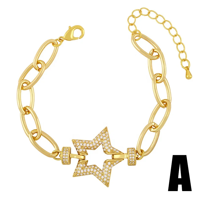  2021 Fashion Jewelry Butterfly Bracelet 18K Gold Plated Round and Star For