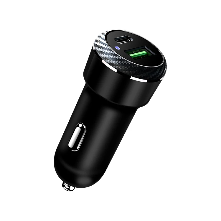 DataRoad Dual Usb fast charging Car Charger Adapter 2 Usb Port Type C Metal Mini PD Car Charger For Phone