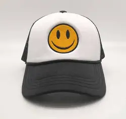 smile happy face logo gorras mesh foam cap embroidery trucker hat custom puff trucker hat