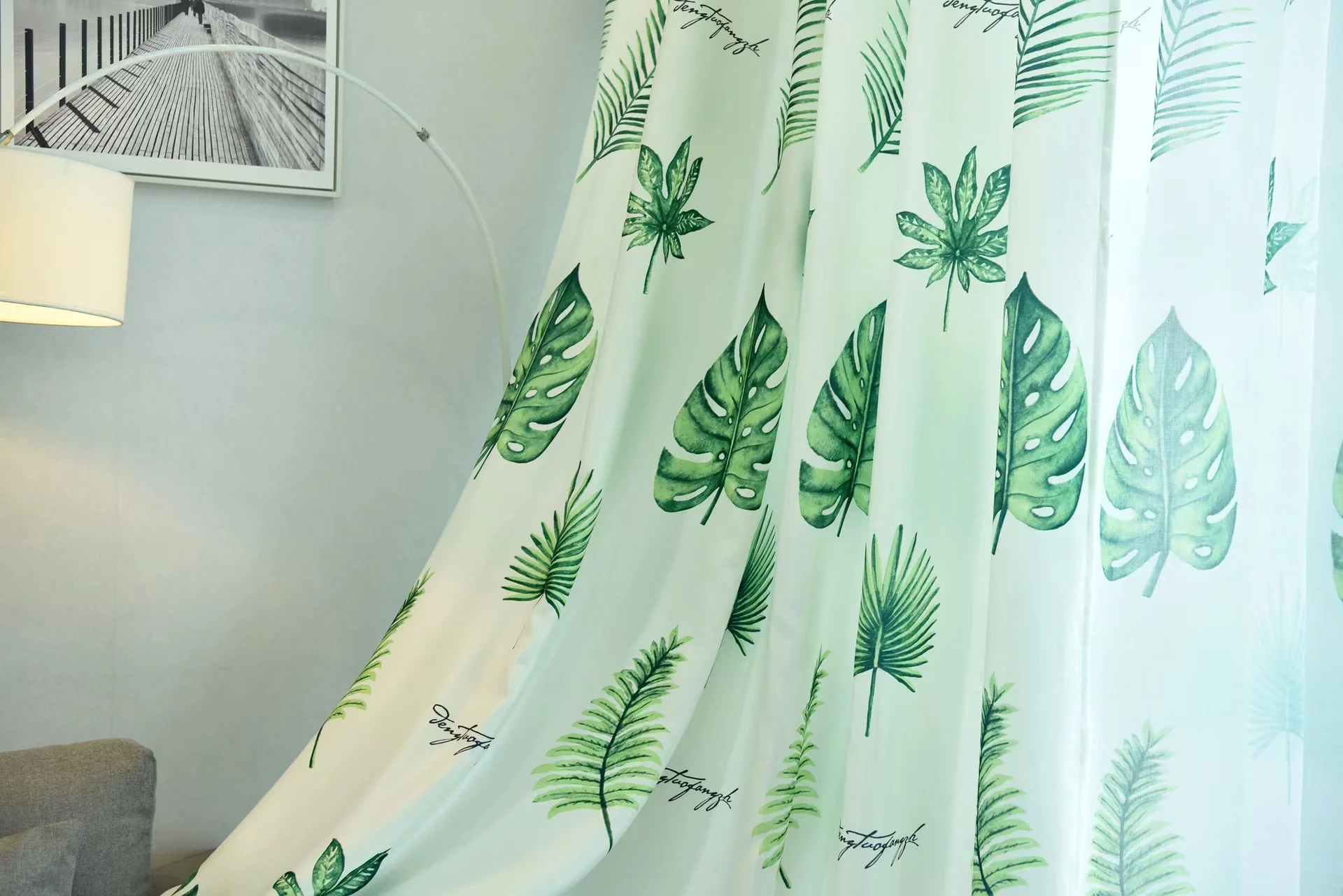 Graceful Two Side Shining Green Leaves Classical Print Blackout Curtain Window Curtain For Living Room