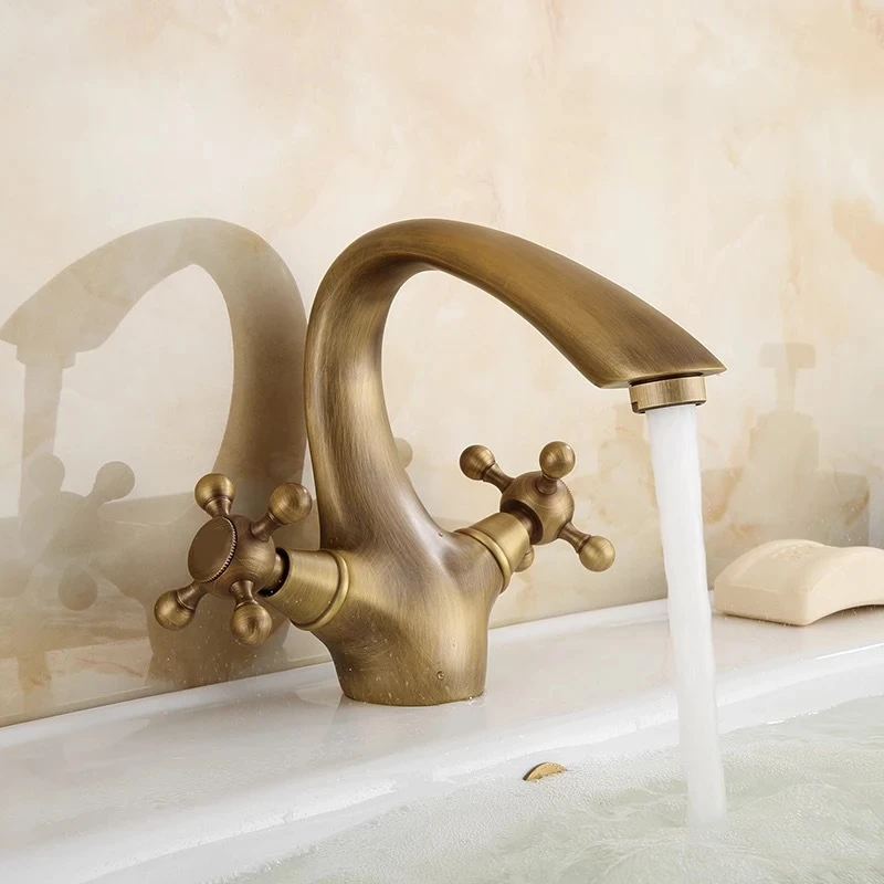 European Antique brass basin mixer basin taps Gooseneck basin faucet