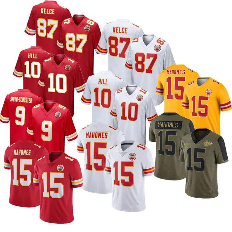 SDG-054 Мужская-Джерси 15 Патрик mahomes 9 амулет Смит-Шустер 87 кельце 10 Хилл прошитой VP ограниченное США Football Jerseys