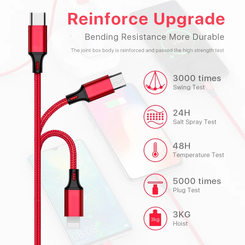Оптовая продажа брелок для ключей 3 в 1 Зарядка 8pin Micro USB Тип C Металл USB кабель с логотипом