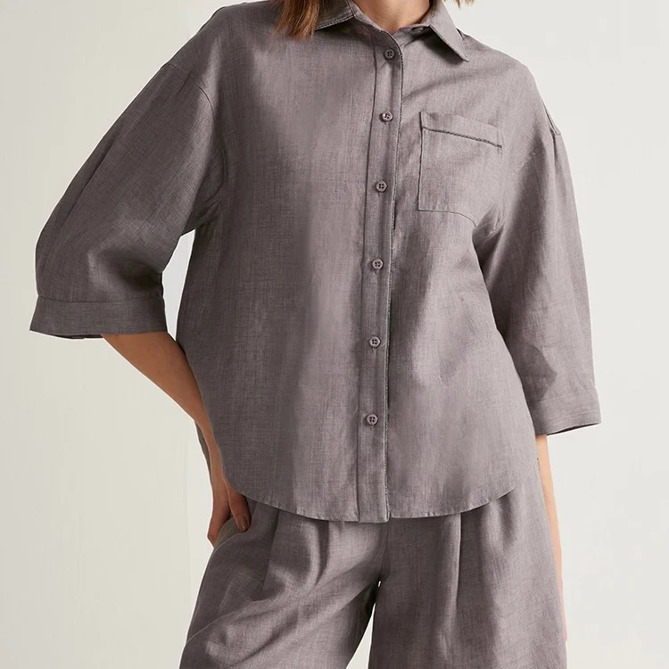 New Collection Fashion Women Casual Button Down Shirt and Shorts