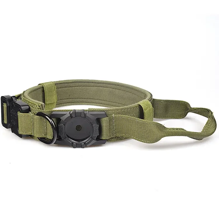 Tactical Dog Training Collar With Air Tag Holder Custom Apple Airtag Gps Dog Collar Heavy Duty Nylon Dog Collar