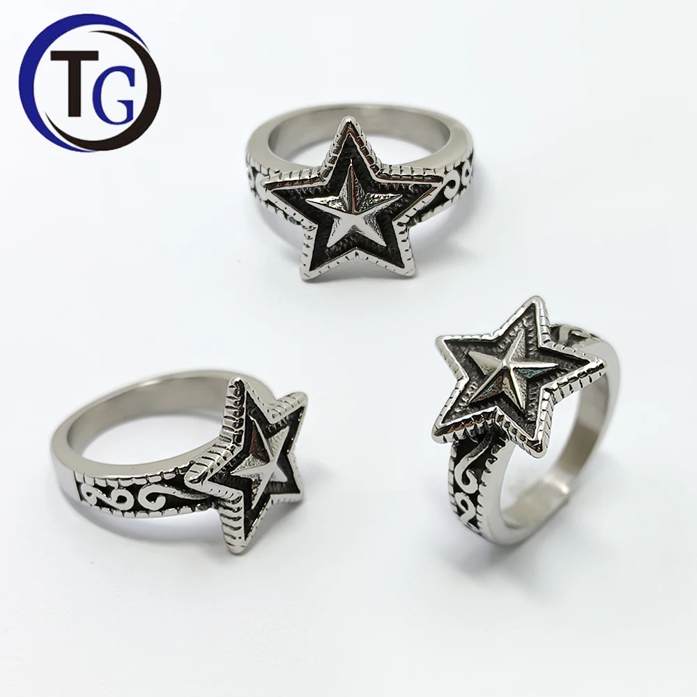 Wholesale Snake Geometry Star Signet Dragon Claws Skull Gothic Retro Vintage Fashion Burnt Silver Stainless Steel Rings for Men