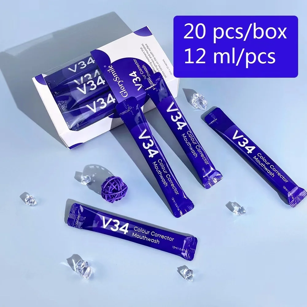 Wholesale Packet Portable Sample 12ml Mint Flavor Teeth Whitening Mouthwash Purple V34 Colour Corrector Mouthwash