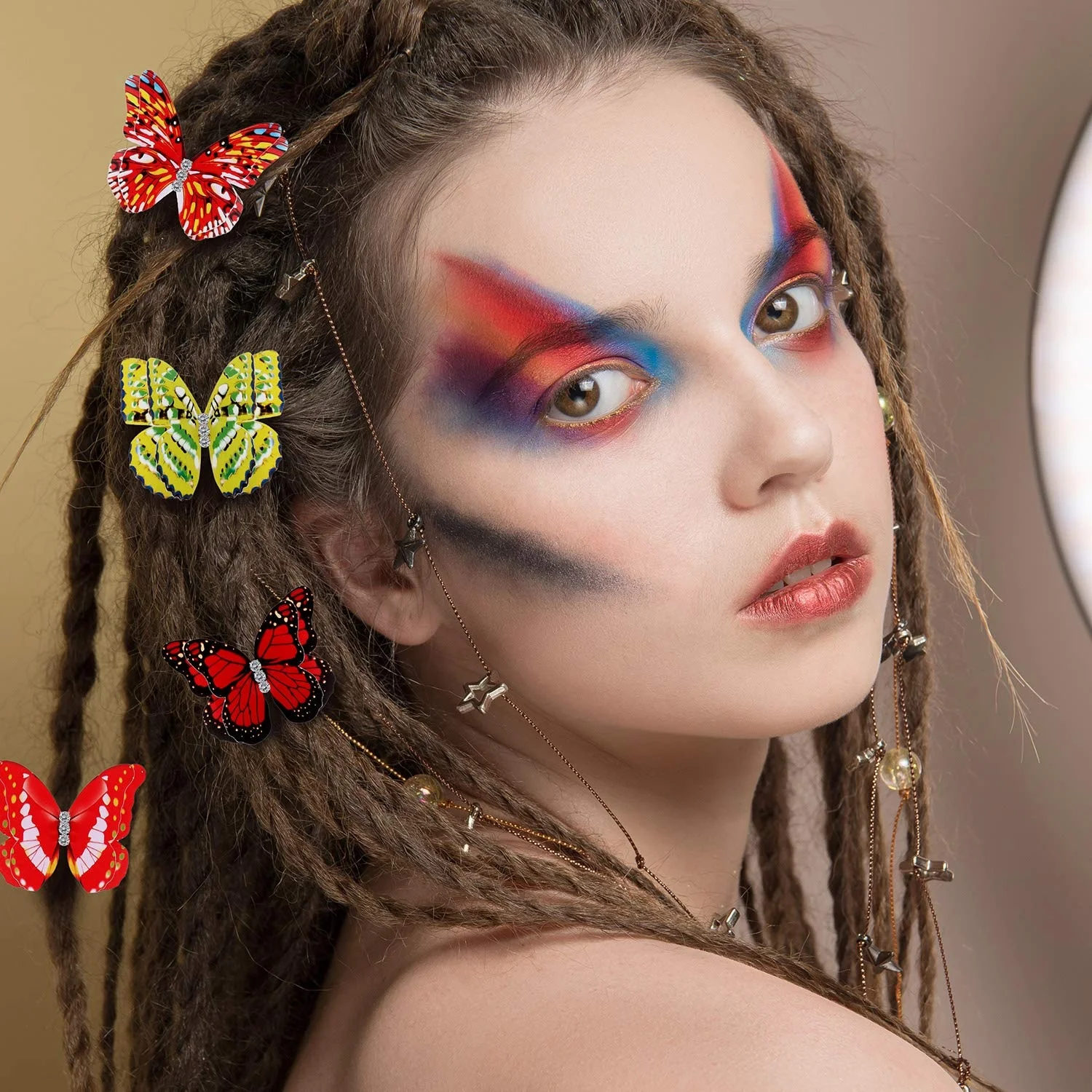 
Butterfly Hair Braid Dreadlock Beads Colorful Adjustable Hair Cuffs Clips Tiara Crown Hair Styling Jewelry 