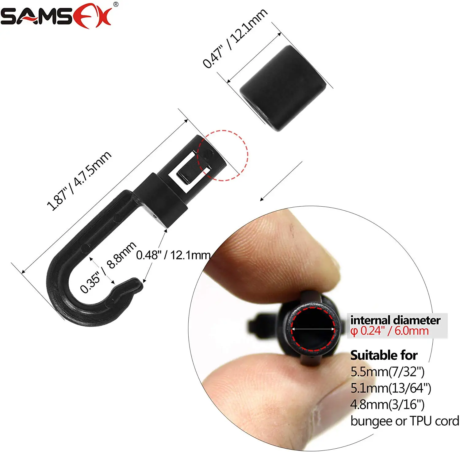 SAMSFX Bungee Cord Hook Shock Cord Hook Open Fit for 3/16 inch Rope Terminal Ends Tabbed S Open Hooks 10PCS