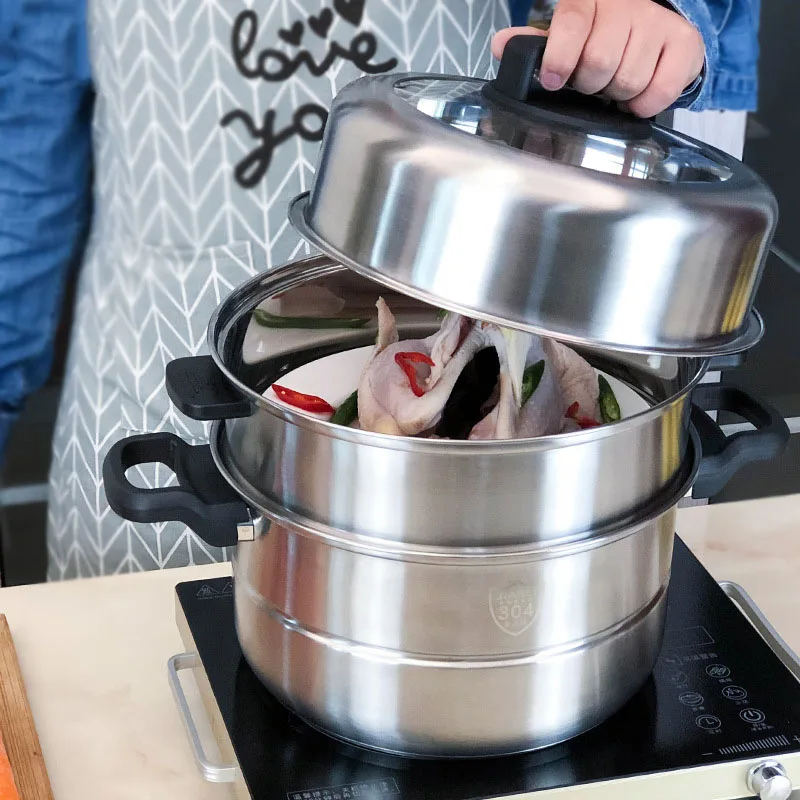3 слоя из нержавеющей стали пароварка и посуда Кастрюля со стеклянной