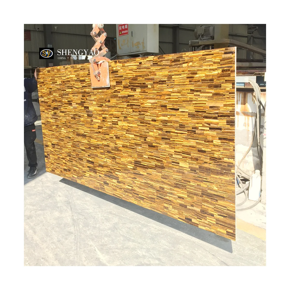 Luxury Yellow Marble Kitchen Island Countertop Tiger Eye Stone Backsplash Borad