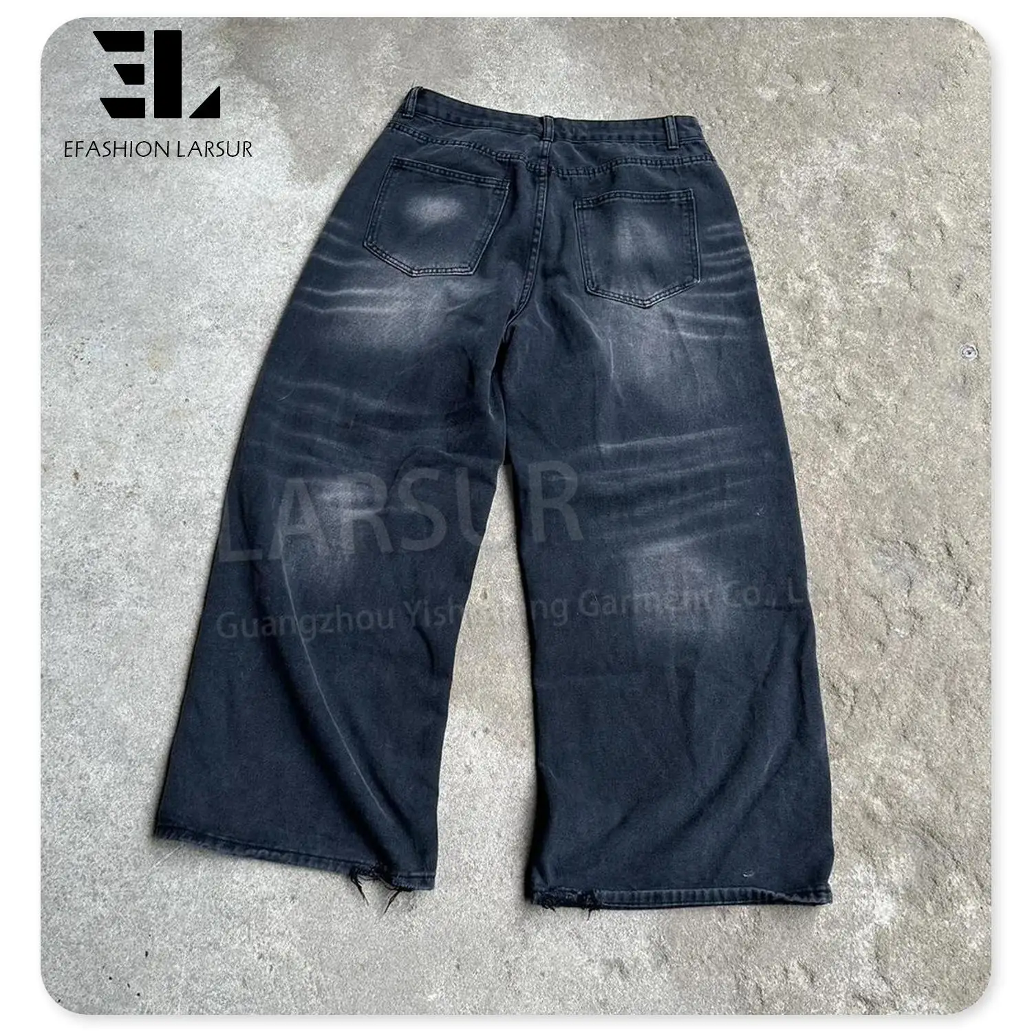 LARSUR Custom denim factory Y2K distressed rave raver baggy flare denim pant wide leg boot cut bell bottom flare loose jeans men