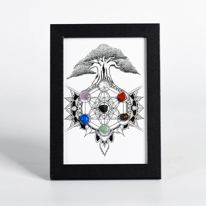 Hexagon Metatron Meditate 7 Chakra Stones Crystal Tree Of Life Picture Frame Decorations For Home