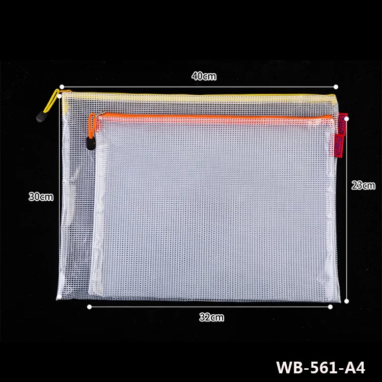 Custom Mesh pouch a3 b4 plastic transparent pvc school travel Document Portable exam clear Folder File Bags waterproof