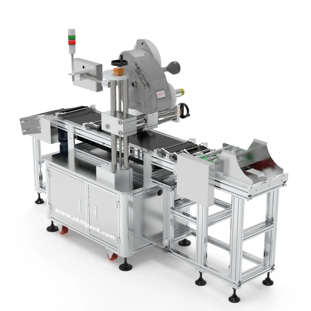 Automatic feeding label applicator for empty bags
