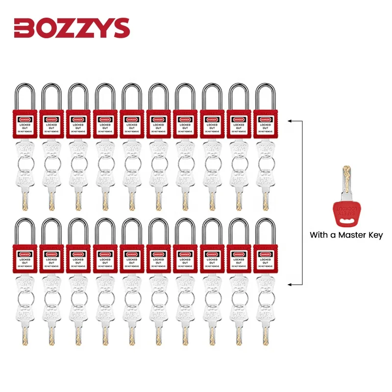 38mm Steel Shackle 20 Red Safety Lockout Padlocks with Keys Lock Out Tag Out Padlocks