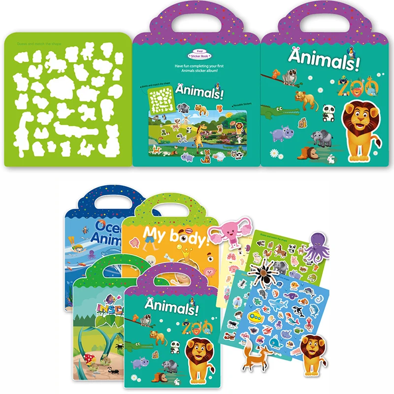 Children Stickers Books Reusable Scenes Stickers Puzzle Game DIY Cartoon Stickers For Children Kids Gift Learning Education Toys