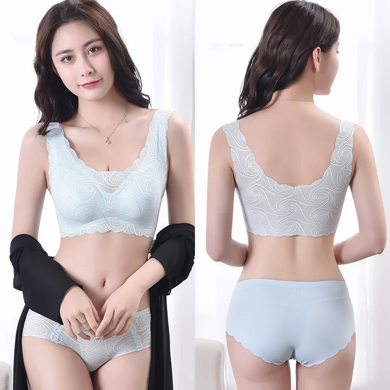 Lazada Hot Selling Women Lace Bra Panty Set Sexy Ladies Lace Seamless Bra Sets Invisible Comfort Bra Underwear Set Bikini Padded