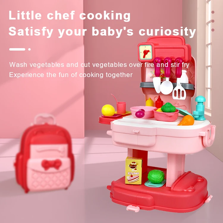 
Top Selling play house world 2 In 1 Tableware Backpack toys kitchen play set 