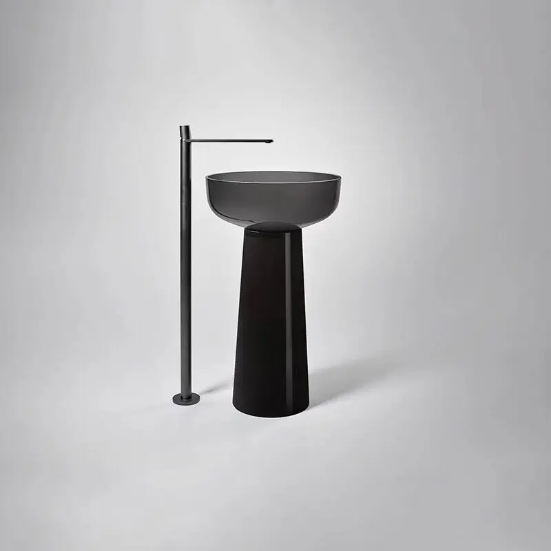Floor Standing Column Composite Bathroom Pedestal Sink,hand Washing Basin Cast Resin Stone Freestanding Solid Surface Washbasin