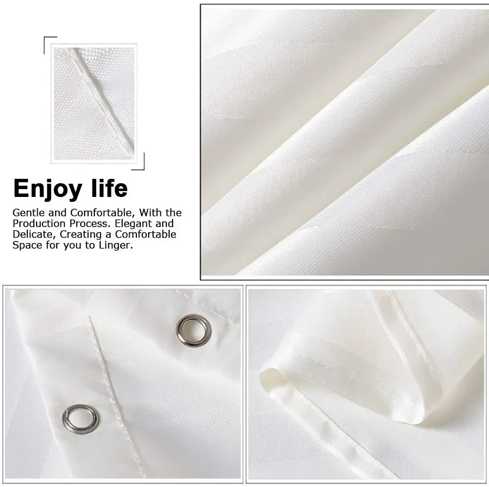 Bathroom Shower Curtains Mould Proof Resistant Polyester Cloth Anti Bacterial Waterproof White Satin Stripe shower curtain