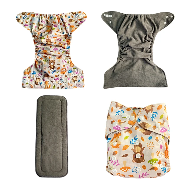 Printed 5 pack Bamboo Charcoal Snap Washable Waterproof Reusable Baby Diapers Nappies With Insert