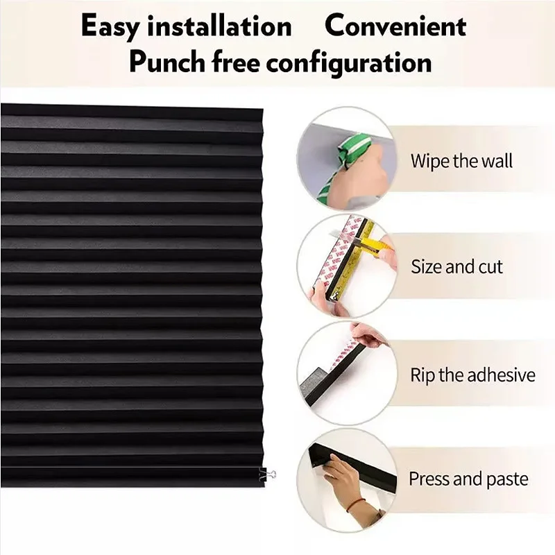 Factory Direct Self-Adhesive Pleated Non-Woven Paper Blinds Shades for Windows Home Use Woven