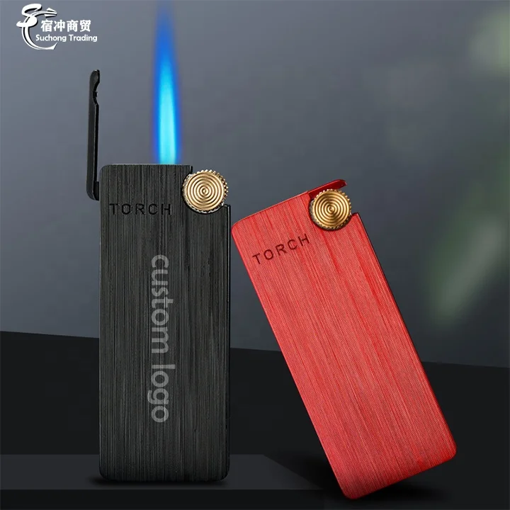 Custom Logo Cool Luxury 8mm Ultrathin Windproof Rechargeable Metal Torch Lighters Jet Flame Wholesale