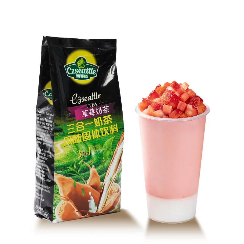 Czseattle Three-in-one strawberry milk tea flavored drink & beverage instant milk tea powder for bubble tea ingredients