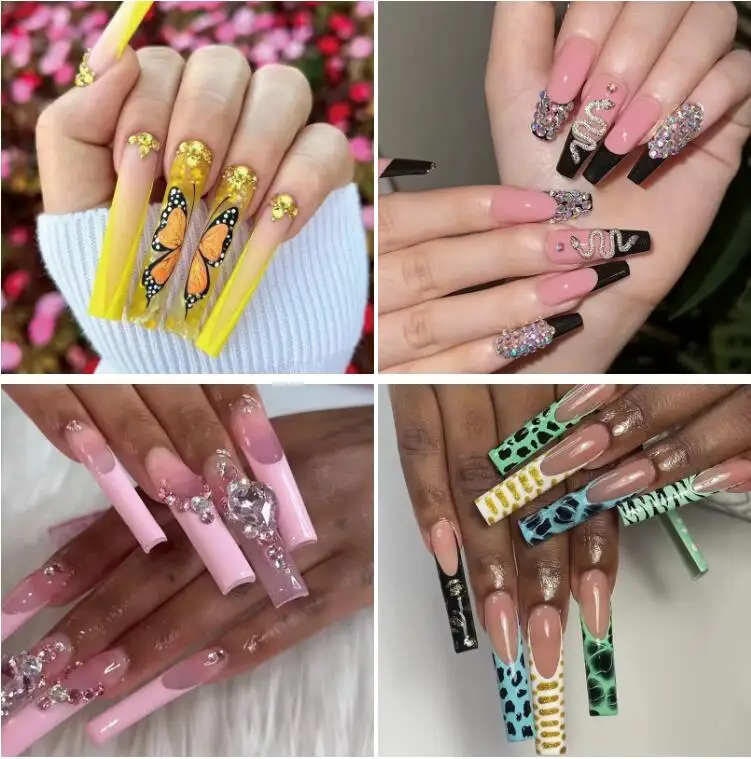 Ballerina Medium Coffin Heart Pearl French Embossed Cross Manicure Wear Armor Reusable Printed False ABS Nails Press On Nails