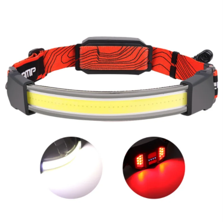 Mini Cob Headlamp Led Strip 230 led headlamp Wide Angle Led Broadbeam Elastic Headband Headlamp With Back Red Warning Light