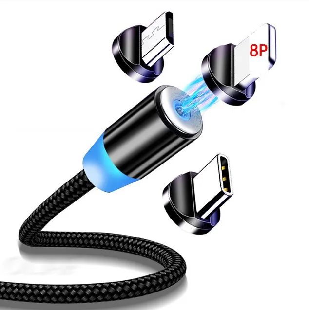 1m 2m 3m USB charging Cable Cell Phone 3 in 1 Magnetic Usb Cable For iPhone type c micro tips