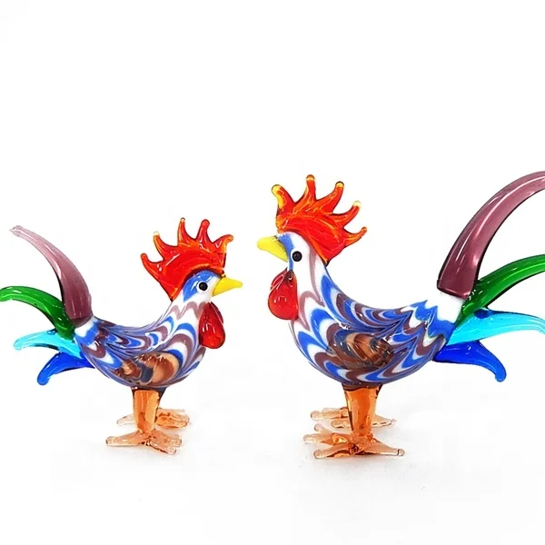
Hand blown glass handmade rooster figurines 