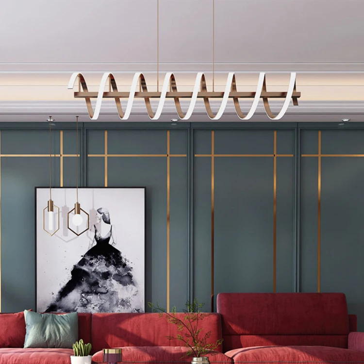 Hotel Project Base Long Rectangle Led Chandelier Gold Modern Restaurant Hanging Lamp Nordic Luxury Kitchen Pendant Light