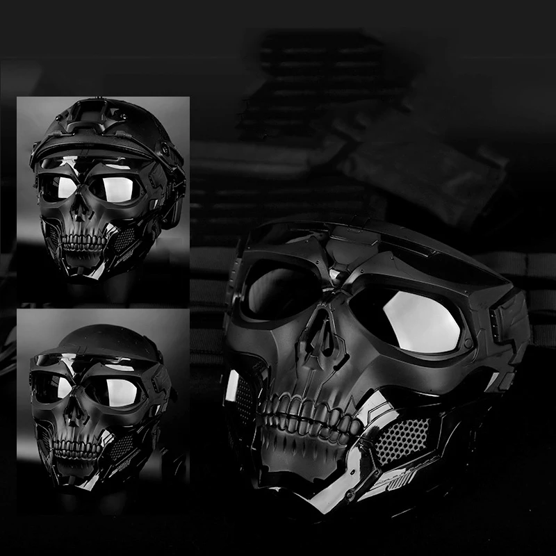 skeleton half full motorcycle tactical gear protective face paintball helmet mask