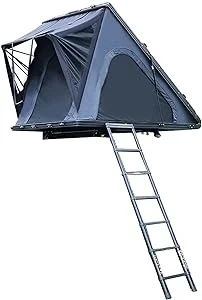 Yescampro Camping Aluminum 4 Person Top Roof Tent, Triangle Car Rooftop Tent Clamshell Black Gray Hard Shell Roof Top Tent